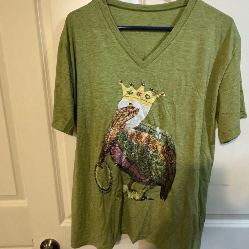 Green T-Shirt with Crowned Bird Design